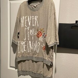 Sage grey Oversized Shirt with Floral Embroidery